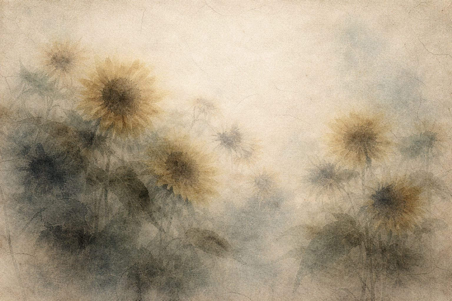 A soft watercolor illustration of sunflowers emerging through mist, symbolizing the Eightfold Path of Buddhism as a gradual path of wisdom, ethical living, and mindful awareness leading toward clarity and balance.