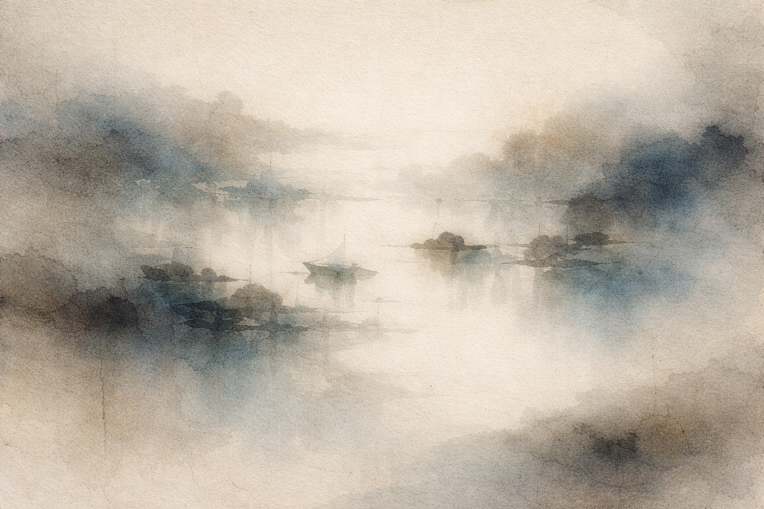 A quiet river scene with small boats resting in mist reflects the Five Precepts as gentle guidance shaping conduct through awareness and practice, rather than rigid rules imposed from outside.