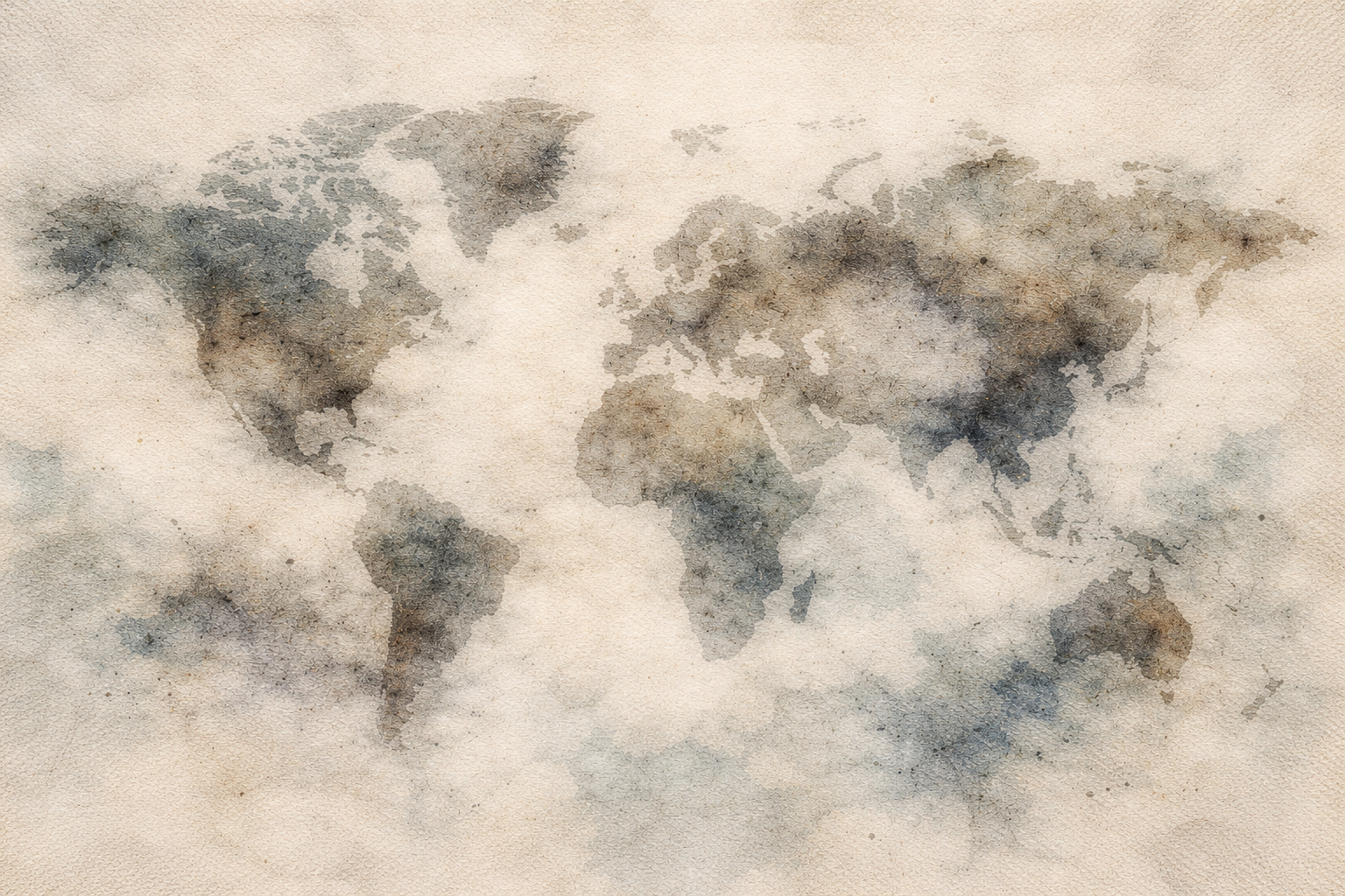 霧のような質感の中から浮かび上がる世界地図を描いた水彩風のイメージ。仏教の教えが世界へ広がる様子と、上座部仏教の現代的研究と普及に貢献した Bhikkhu Bodhi の影響を象徴している。