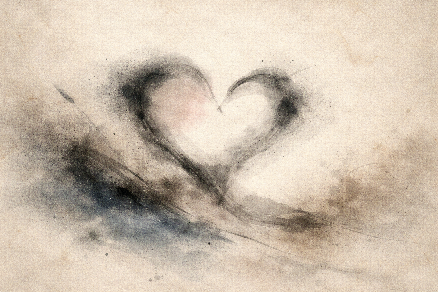 Soft watercolor image of a heart formed with brush strokes, symbolizing compassion and reflection in discussions about whether Buddhism believes in a creator God.