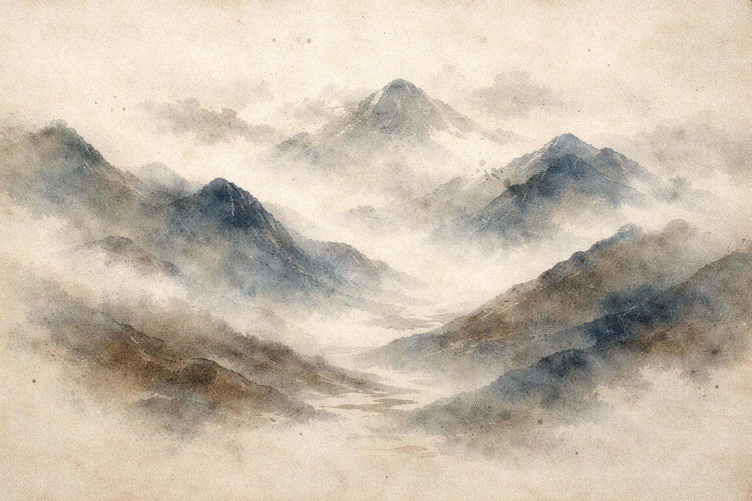 Misty mountain landscape in traditional East Asian style, symbolizing how Buddhism entered China and profoundly influenced Chinese philosophy, culture, and spiritual life.