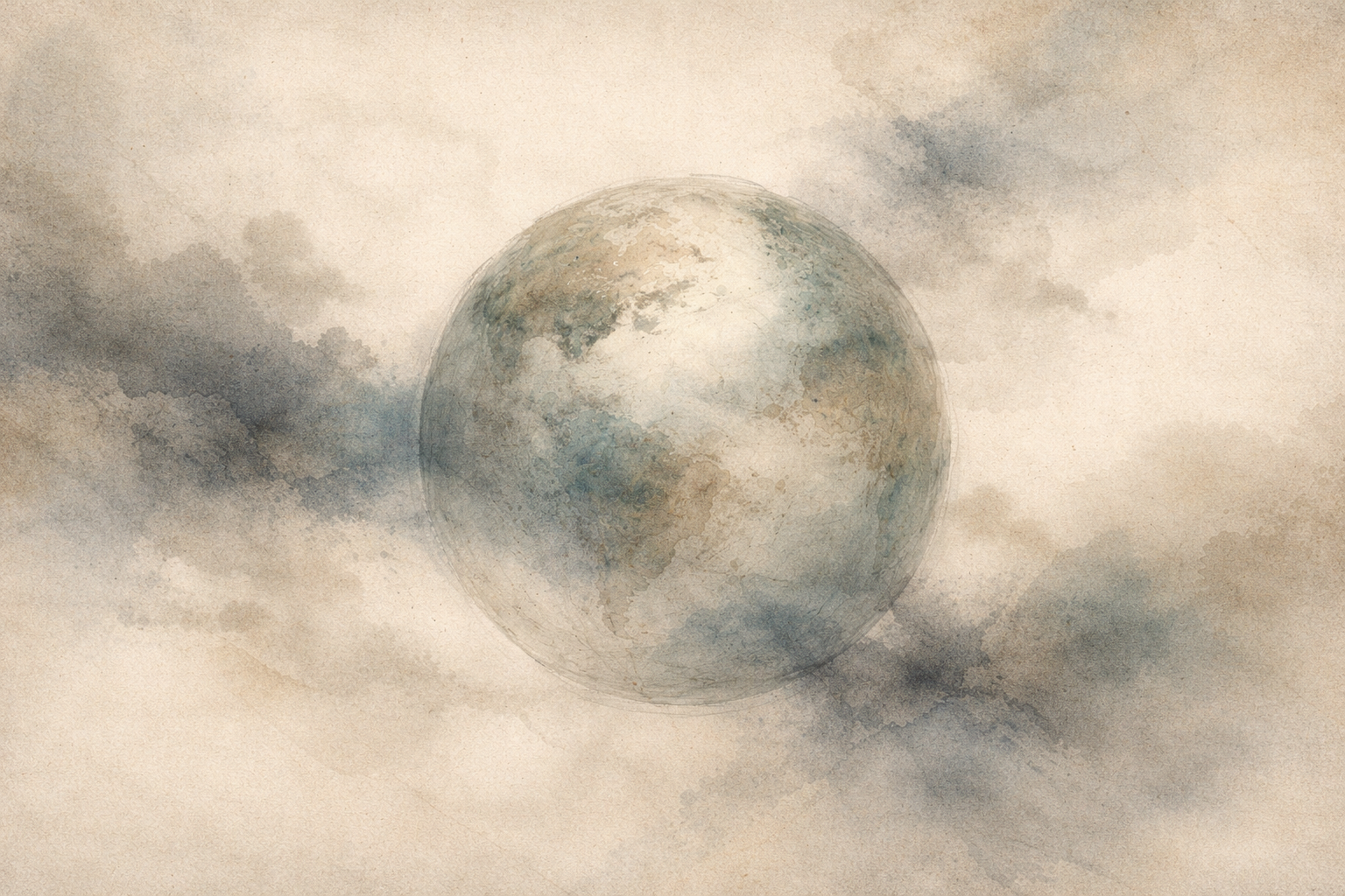 A watercolor-style image of the Earth floating softly among misty clouds, symbolizing the global spread of Zen teachings and the influence of Shunryu Suzuki in bringing Zen Buddhism to America.
