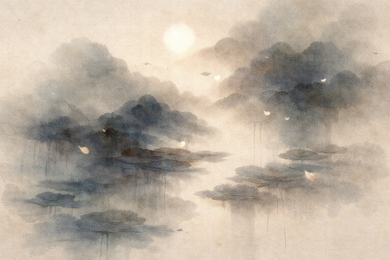 Soft sunrise over misty mountains and still water, symbolizing Emperor Ashoka and the question of whether he was the first Buddhist emperor in history.