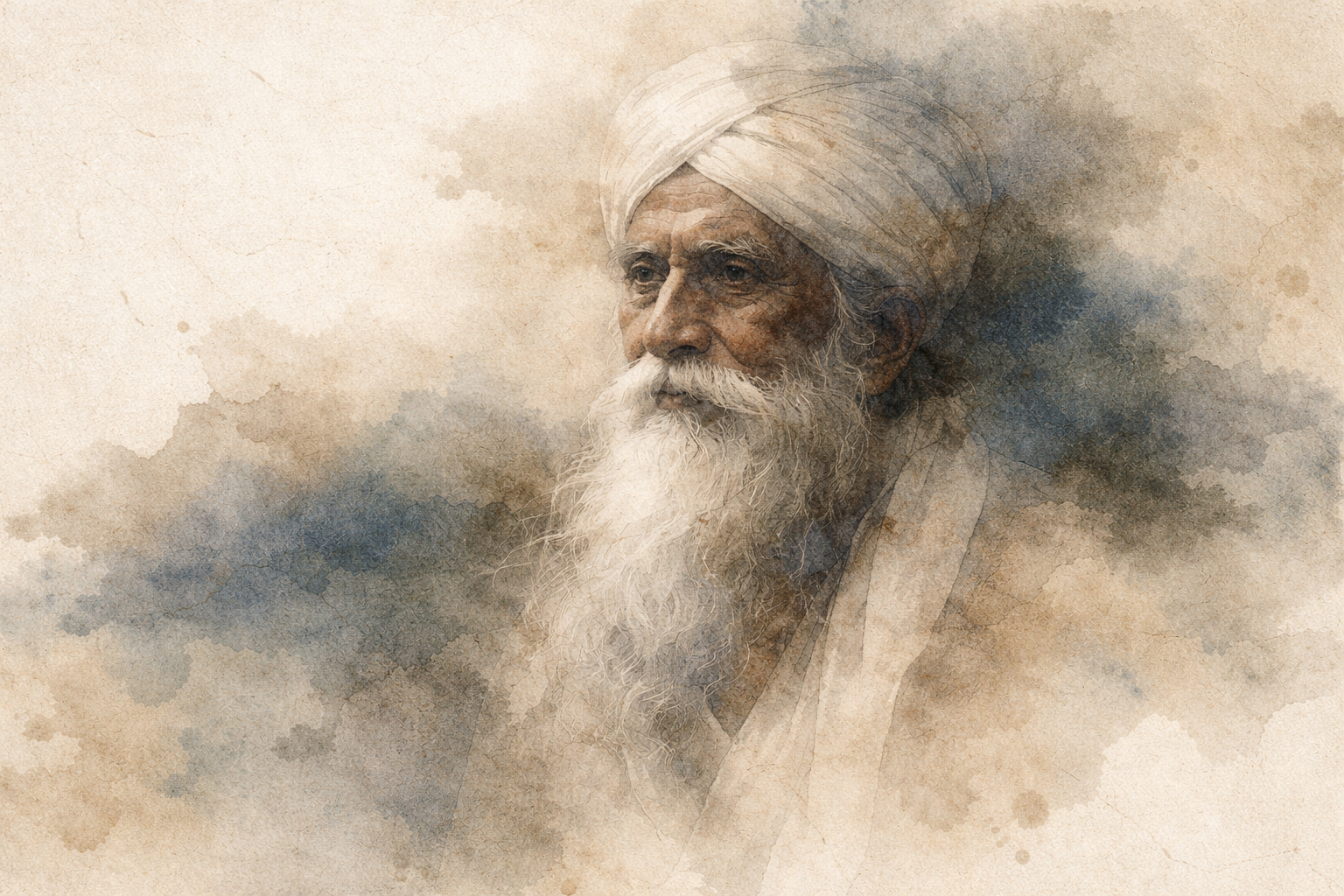 Portrait of an elderly Indian man in traditional attire, symbolizing the historical roots of Buddhism in India and the complex story of its decline in its birthplace.