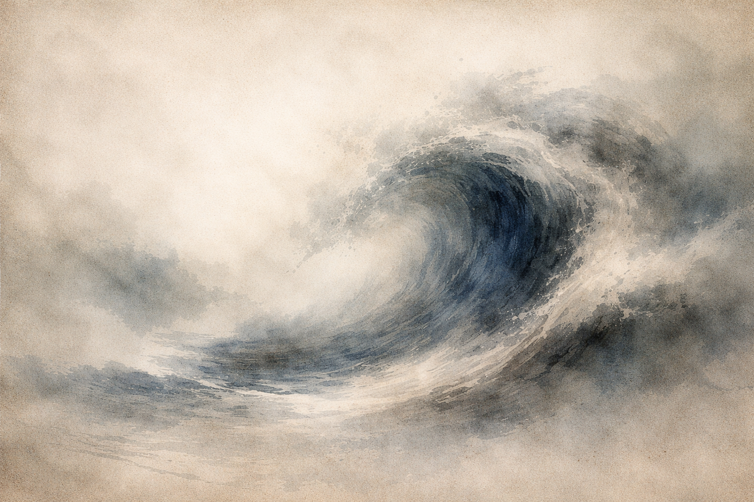 A powerful ocean wave in minimalist watercolor style, symbolizing the life and historical impact of Siddhartha Gautama and the profound transformation his teachings created.