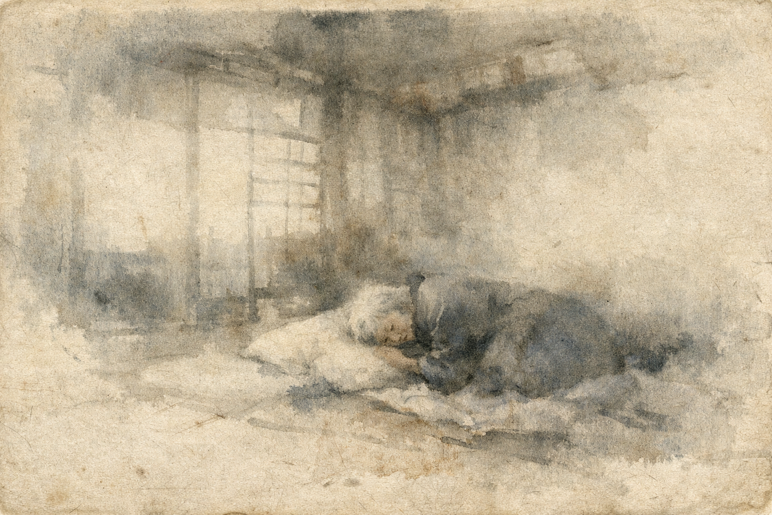 A quiet scene of a monk resting inside a fading monastery, symbolizing the gradual decline of Buddhism in India and the passing of a once-thriving tradition.