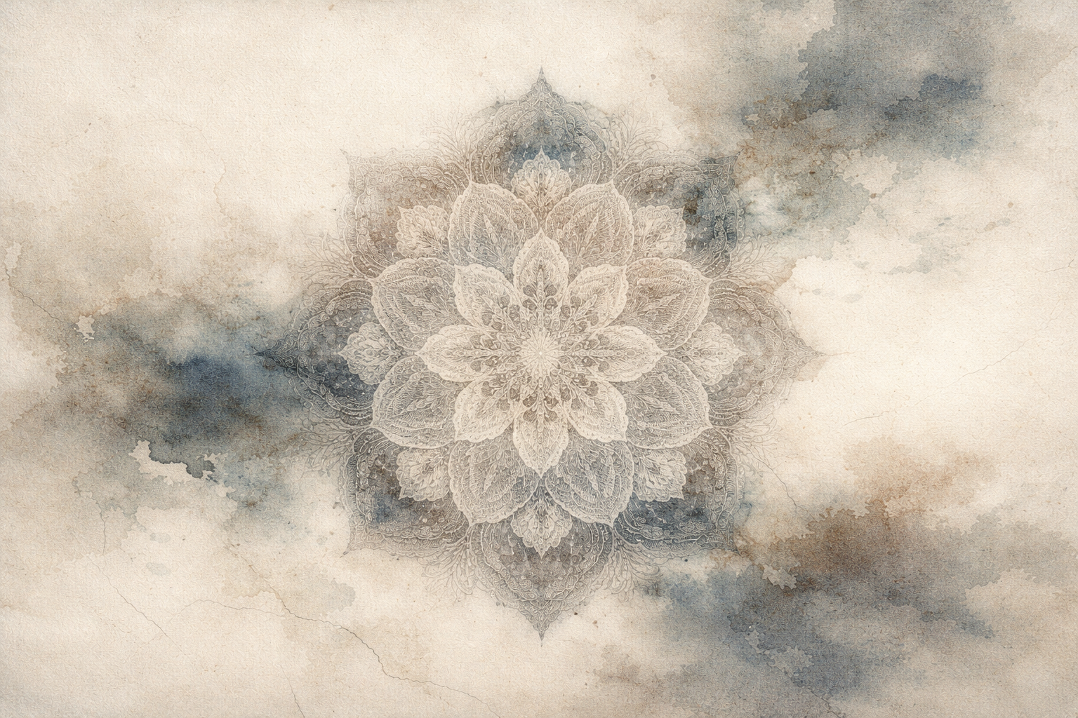 Intricate mandala-like pattern in soft watercolor tones, symbolizing the Wheel of Life and the cycle of existence in Buddhism