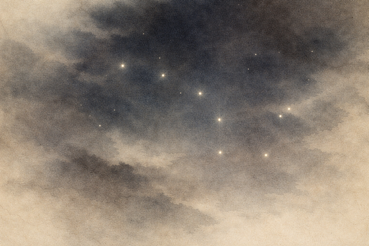 Soft ink-style night sky with faint stars emerging through mist, symbolizing fear, courage, and inner guidance in Buddhist wisdom