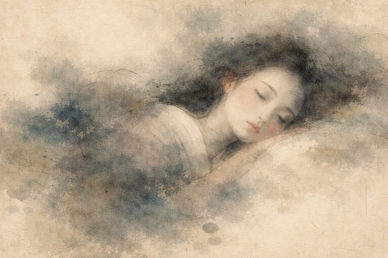 A peaceful figure rests with eyes closed in a soft, dreamlike haze—evoking quiet solitude, gentleness, and the tender stillness often felt within loneliness.