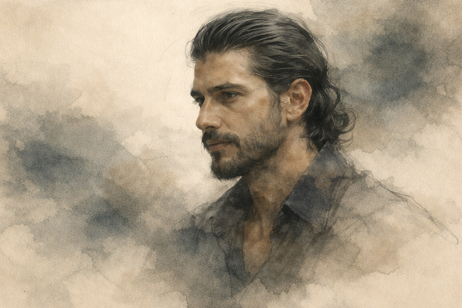 A contemplative portrait of a solitary figure emerging from soft mist, symbolizing how identity gradually takes shape in the mind through memory, perception, and repeated patterns of self-reference.