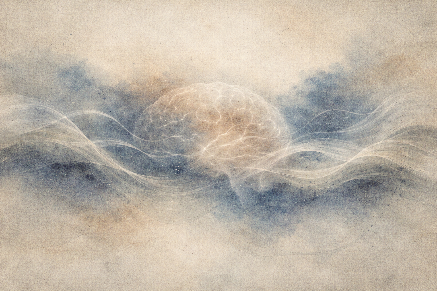 Abstract watercolor-style image of a softly glowing brain with flowing light lines, symbolizing clarity, awareness, and the exploration of key Zen concepts and terminology.